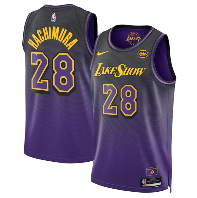 Men's Purple Los Angeles Lakers #28 Rui Hachimura 2024/25 City Edition Stitched Basketball Jersey